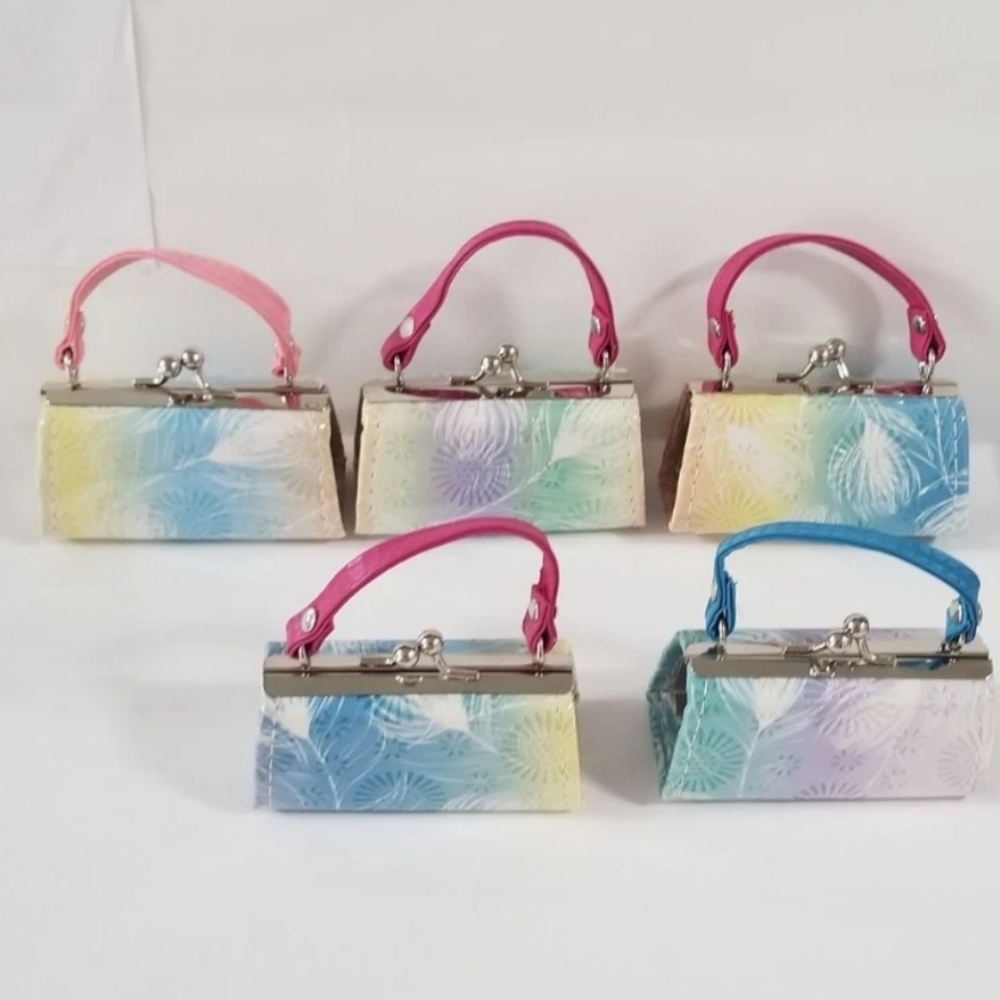5 PAIRS OF VINTAGE PLUMAGE LIPSTICK HOLDER MINI PURSE MULTI COLORS